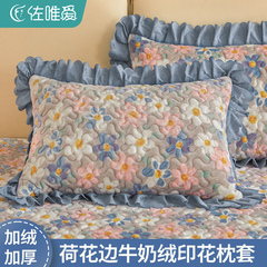 牛奶绒加厚枕套一对装花边珊瑚绒单双人枕头套48x74cm枕芯内胆套2
