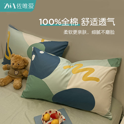 简约100全棉枕套一对装家用成人