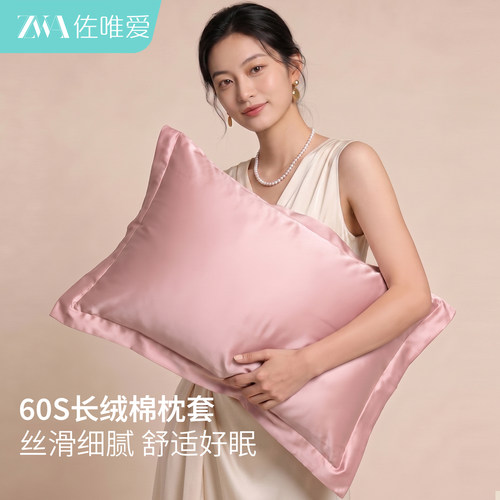 高级新疆长绒棉枕套一对装家用粉