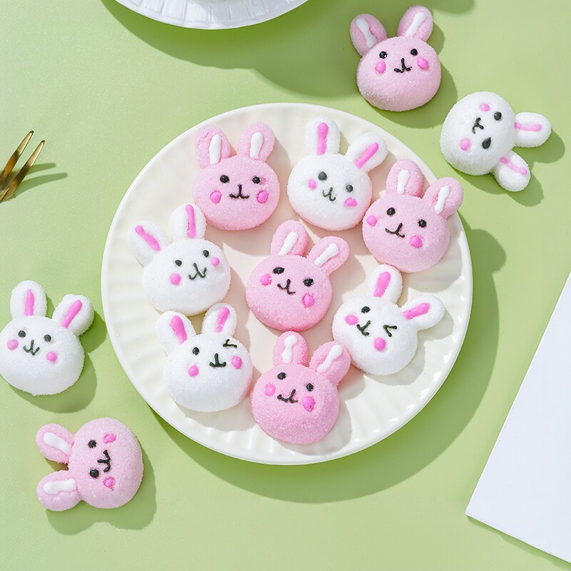 小萌兔头小白兔棉花糖小零食甜品烘焙点缀可食用蛋糕装饰摆件