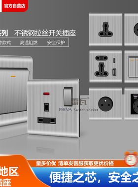 不锈钢灰色13A插座雷瓦香港20A开关多功能欧德标英式防火金属面板