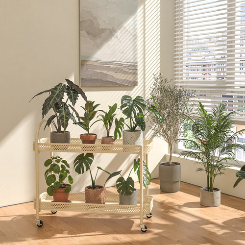 奶油风带轮可移动小推车花架2025新款置物架阳台靠墙多层花盆架子