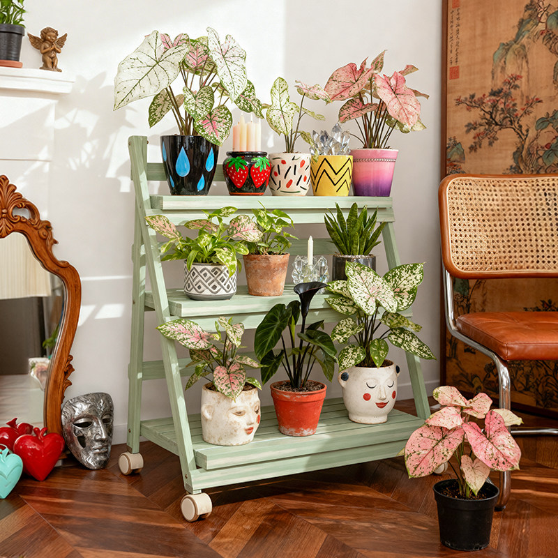 可移动阳台花架子客厅落地式绿植置物架多肉植物摆放花盆放置实木