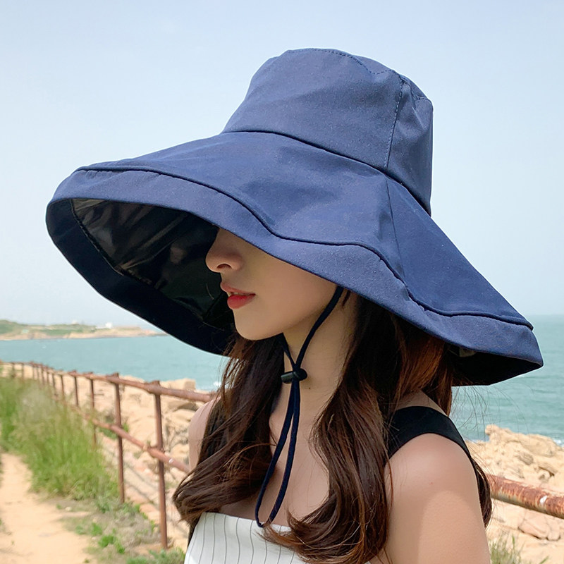 아울렛 일본 인터넷 연예인 여성용 같은 스타일 모자 여름 검정 플라스틱 자외선 차단제 대형 챙 차양 안티 UV 모자 유행