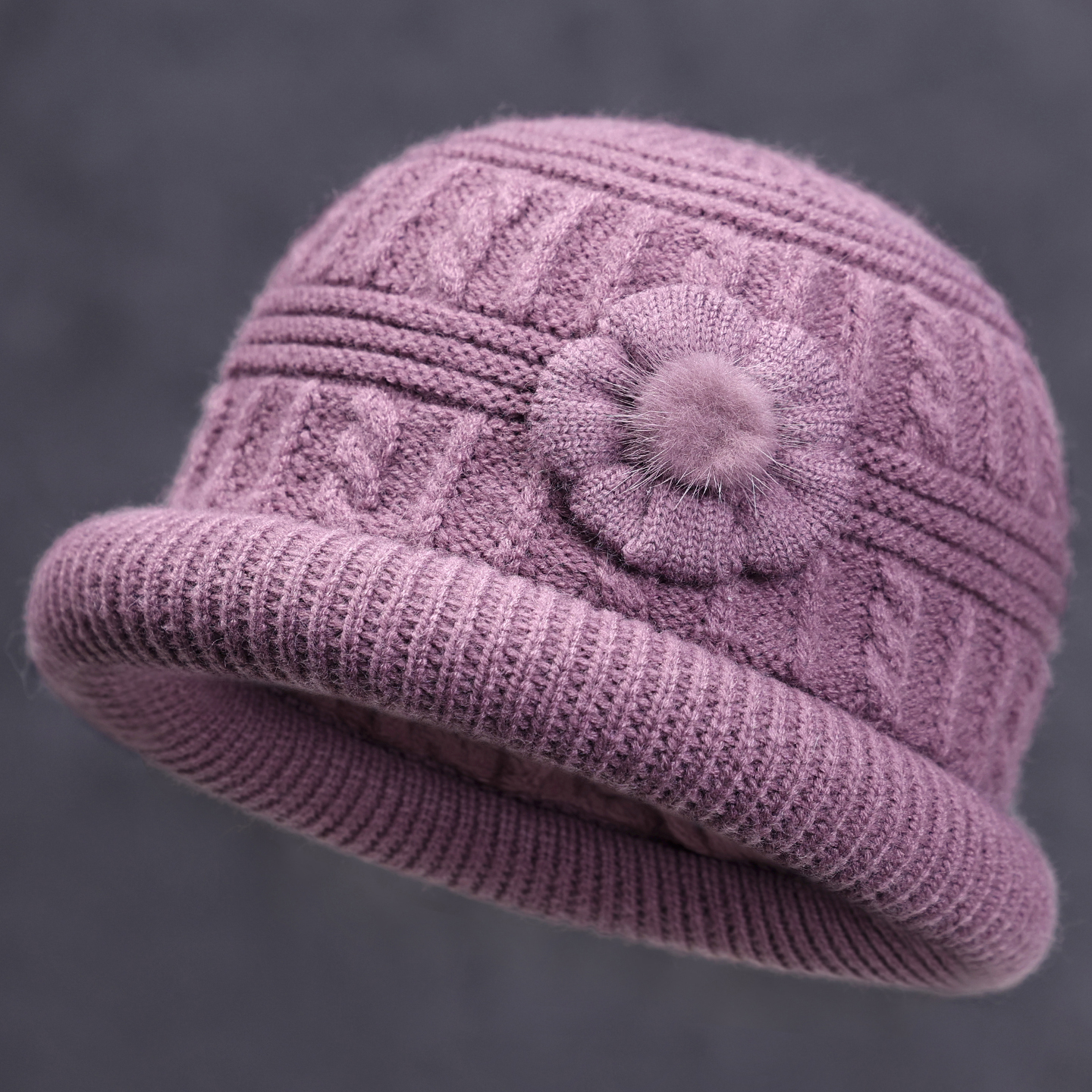 中老年人冬天绵羊绒保暖毛线帽女