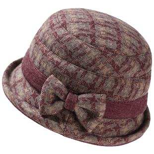 中老年人帽子女秋冬季妈妈毛呢礼帽加厚老人奶奶布盆帽休闲渔夫帽