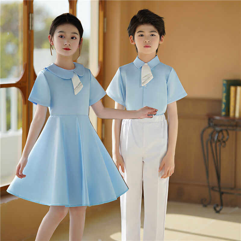 儿童合唱团演出服中学生小学生初中朗诵队比赛服装女童学院风礼服