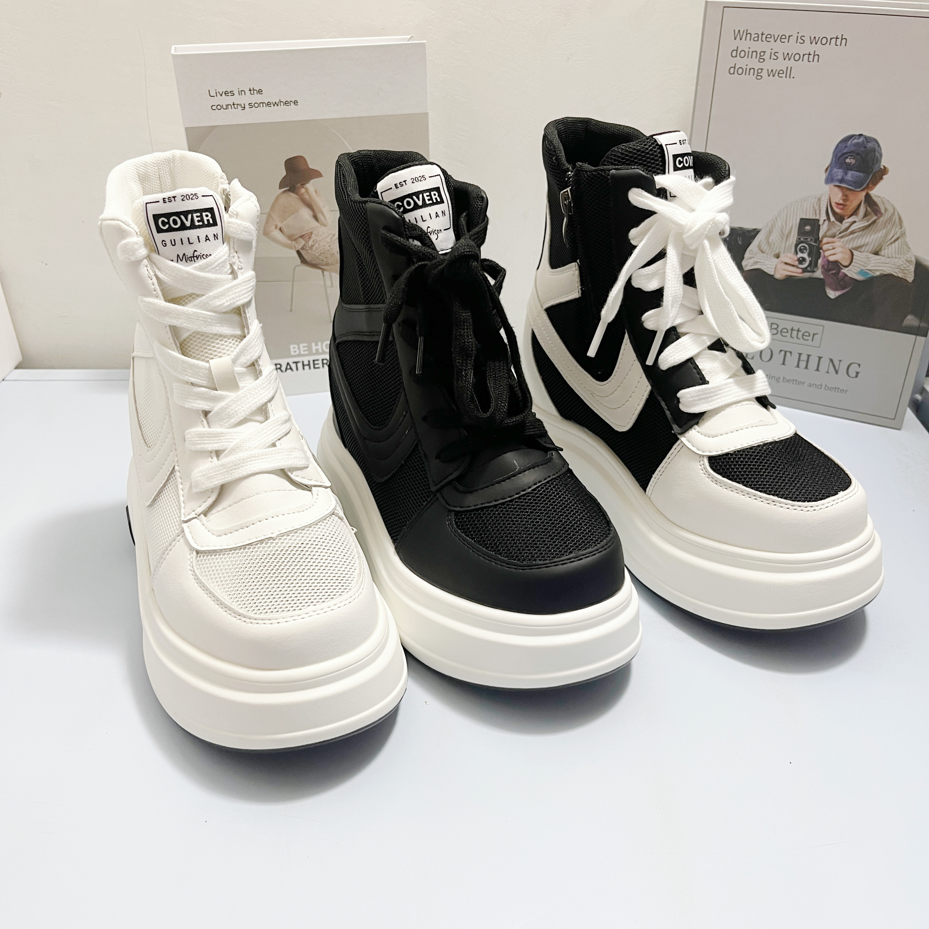15CM增高网面小白鞋男女同款