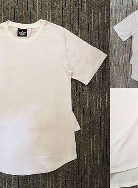 下摆开叉短袖T恤 plain curved bottom men's longline t shirt