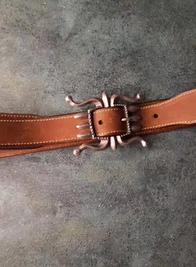 新款皮带男复古棕色磨砂光面走边皮带 八爪纯铜镀银皮带扣带宽33m