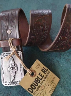 RRL美式复古风格 手工雕刻经典款 纯意大利牛皮 皮带宽带36mm