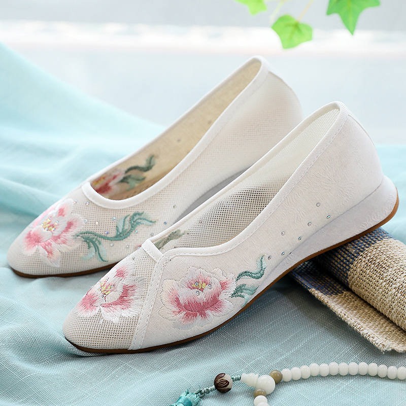 老北京布鞋新款旗袍网纱鞋女士凉鞋汉服花姬网鞋低跟绣花布鞋女鞋