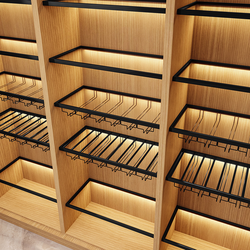 定制玻璃层板酒柜悬挂超白钢化葡萄酒红酒架轻奢金属陈列展示架子