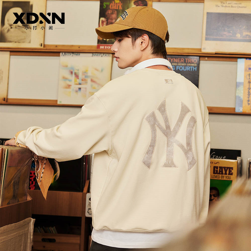 MLB 26春季男女情侣仿牛仔老花大Logo宽松套头圆领卫衣MTM07