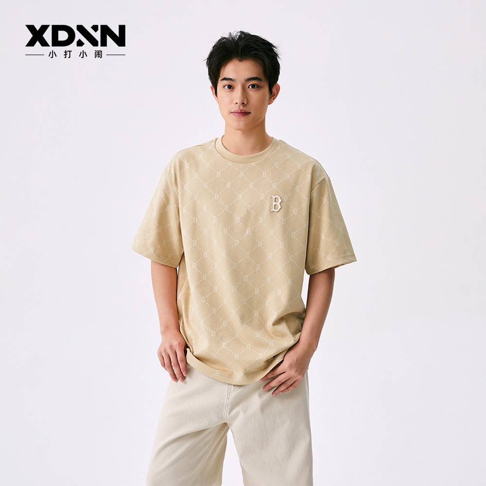 MLB 25秋季官方张凌赫同款短袖男钻石老花宽松半袖透气女T恤TSM01