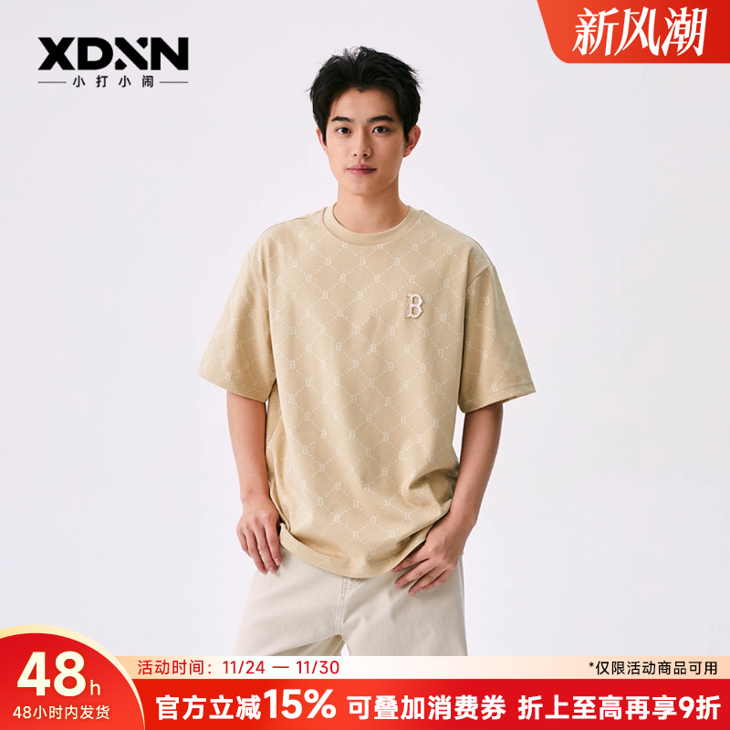 MLB 25秋季官方张凌赫同款短袖男钻石老花宽松半袖透气女T恤TSM01