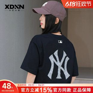 MLB 26新款夏季大LOGO圆领男宽松短袖老花女T恤情侣黑色半袖TSM04