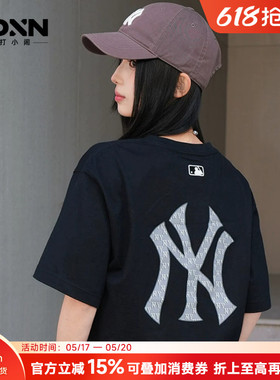 MLB 26新款夏季大LOGO圆领男宽松短袖老花女T恤情侣黑色半袖TSM04