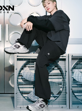 MLB汪苏泷同款男凉感防泼水降落伞裤女宽松直筒裤黑色梭织裤WPB01