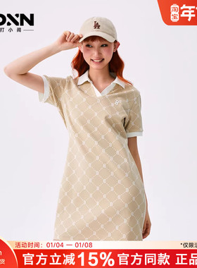 MLB25秋季官方老花轻薄百搭女士polo裙运动休闲黑色连衣裙OPM04