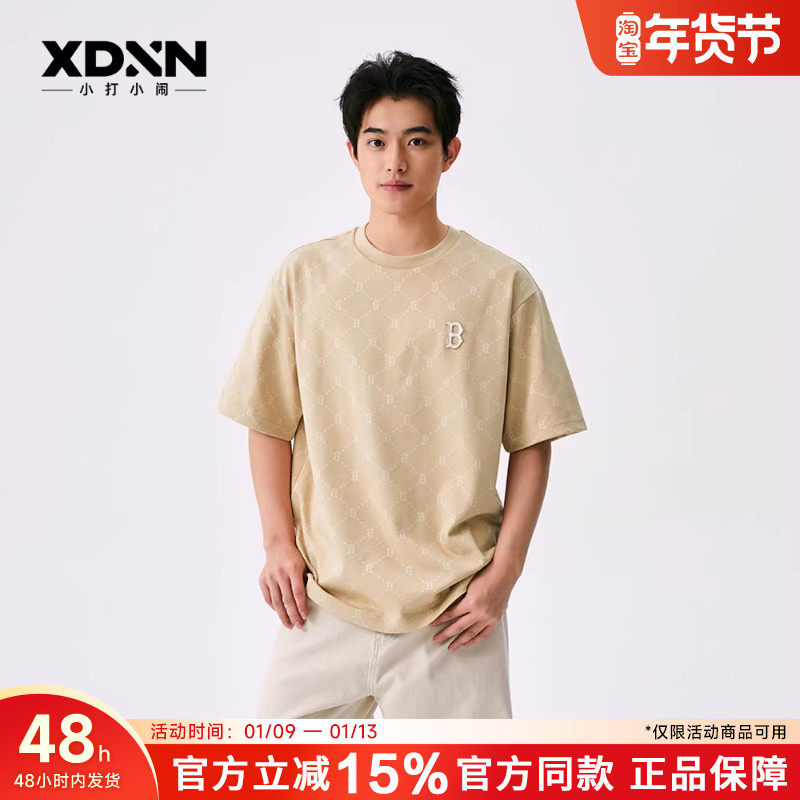 MLB 25秋季官方张凌赫同款短袖男钻石老花宽松半袖透气女T恤TSM01