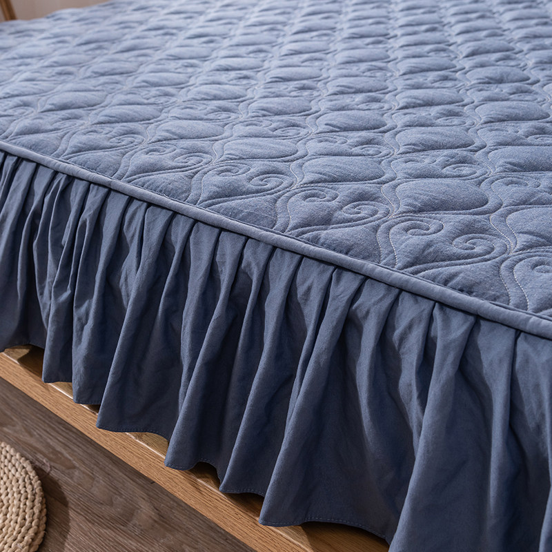 良品风床笠带裙边a类纯棉水洗棉加厚夹棉床罩防滑床垫保护套