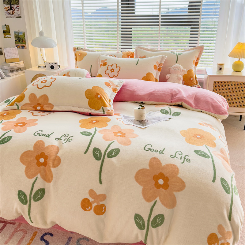 九九韵亲肤牛奶绒被套田园保暖绒