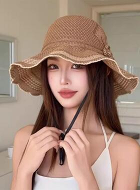 新款帽子女夏季镂空遮阳帽渔夫帽女士户外洋气透气防晒沙滩太阳帽