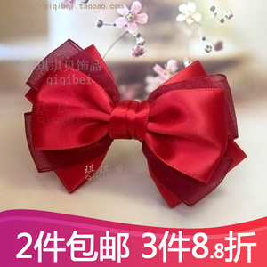 日韩版发卡顶夹盘发饰品少女孩儿童酒红墨绿色蝴蝶结发夹发圈头绳