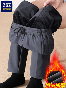 冬季加绒裤子男款爸爸休闲运动裤松紧腰秋冬保暖中老年加厚男裤