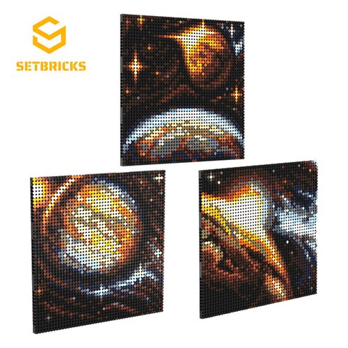SETbricks像素画太空画布三幅挂画装饰小颗粒拼装积木益智玩具