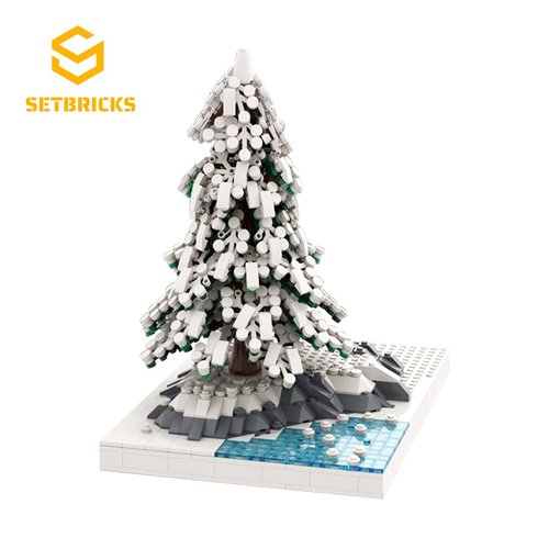 SETbricks创意设计季节街景冬天松树模型小颗粒拼装积木益智玩具