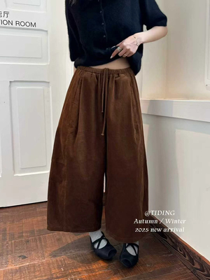 TIDING56106正品秋季新款时尚百搭修身显瘦灯芯绒休闲阔腿裤洋气