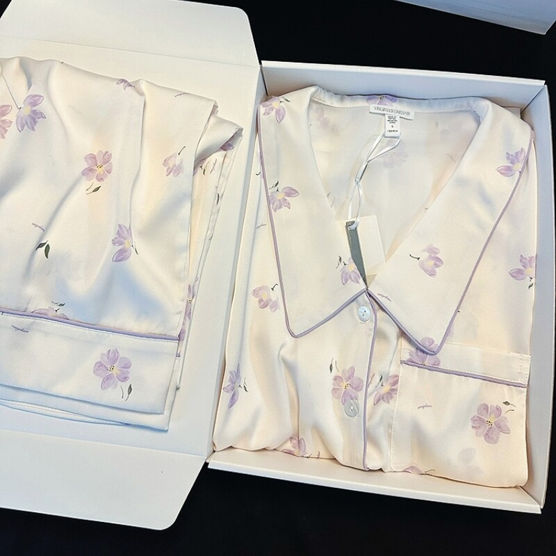 真丝睡衣女奢华玉兰花节日实用礼物高级感蚕丝绸高档家居服礼盒装