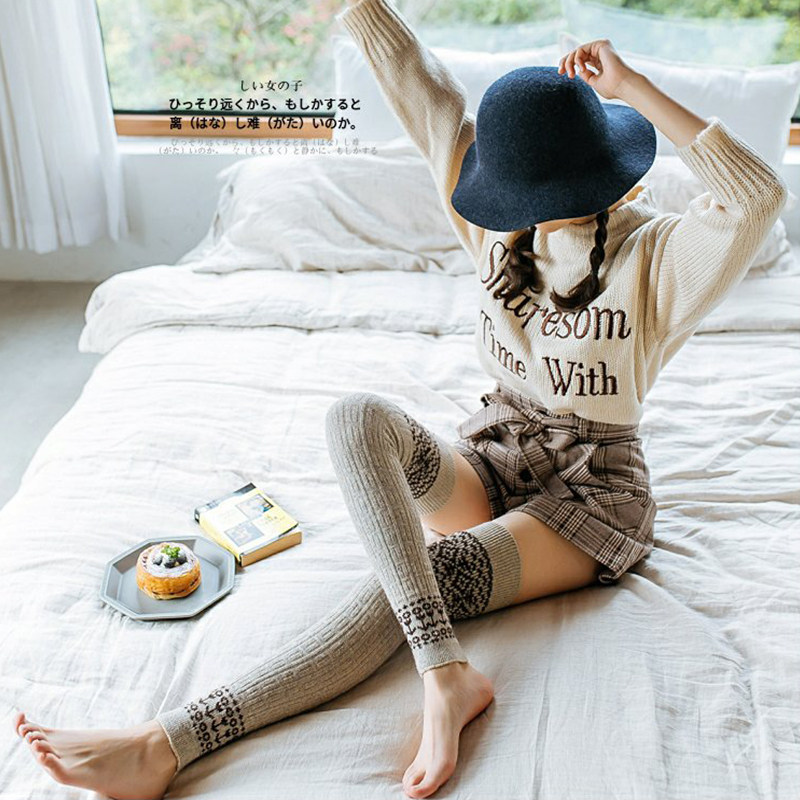 日本高端秋冬季羊毛长筒袜女日系过膝袜护膝高筒袜加厚半截长袜子