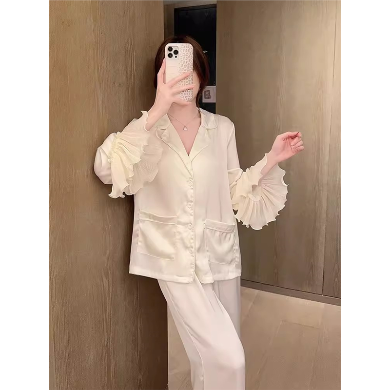 男友家2025甜美睡衣女款纯欲真丝长袖长裤性感可外穿家居服套装秋