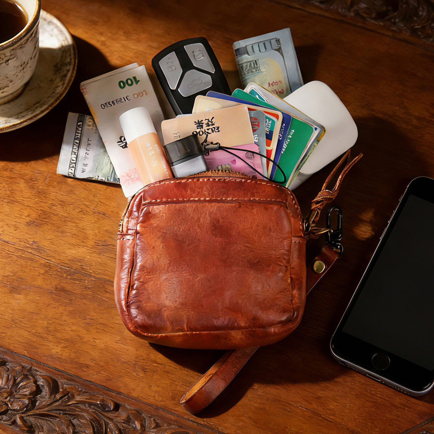 手工植鞣皮口红包复古头层牛皮零钱包卡包真皮耳机包收纳包小手包