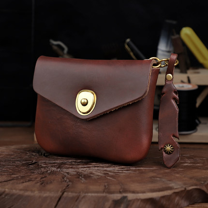 美国霍尔文牛皮horween 零钱包手工复古简约轻便真皮卡包茶芯皮潮