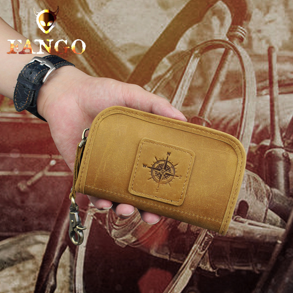 纯牛皮复古钥匙包手工真皮复古零钱包多功能卡包拉链腰挂钥匙包潮