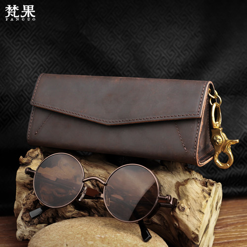 手工复古牛皮抗压便携眼镜盒