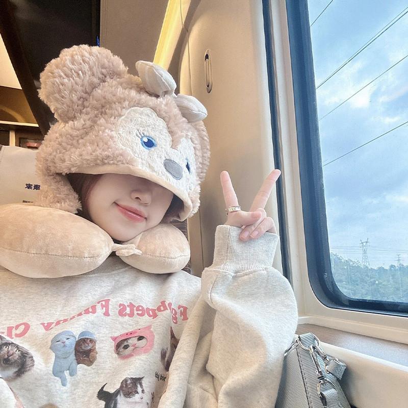 东北睡觉办公室哈尔滨女冬款帽护枕连飞机便捷旅游枕头帽子保暖颈