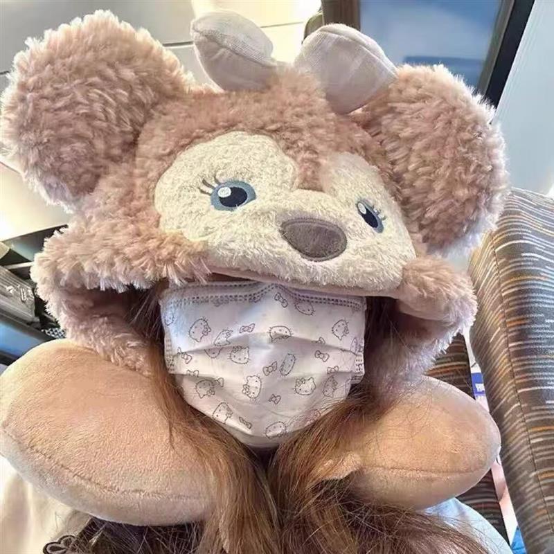 秋冬季雪莉玫帽子可爱卡通迪士尼连帽护颈u形枕开车高铁旅游护脖