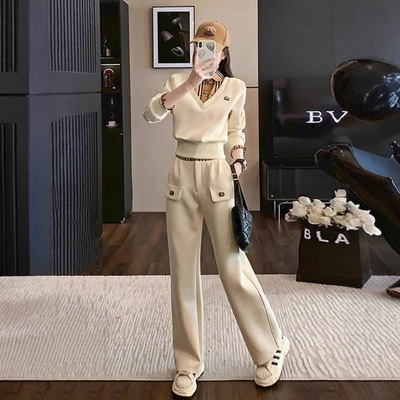 休闲运动套装女2025新款秋冬高级洋气时尚气质小香风阔腿裤两件套