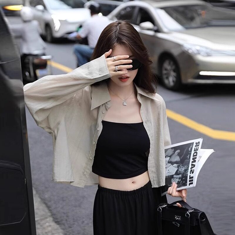短款天丝衬衫女2024夏新款长袖小个子防晒衣外搭开衫洋气衬衣