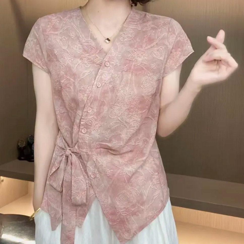 气质显年轻粉色衬衫女短袖夏季新款轻薄透气凉快大方遮肉显瘦上衣