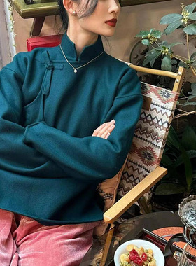 断码清仓MS甲木庚金现代中式双面羊绒琵琶斜襟系带小褂上衣外套女