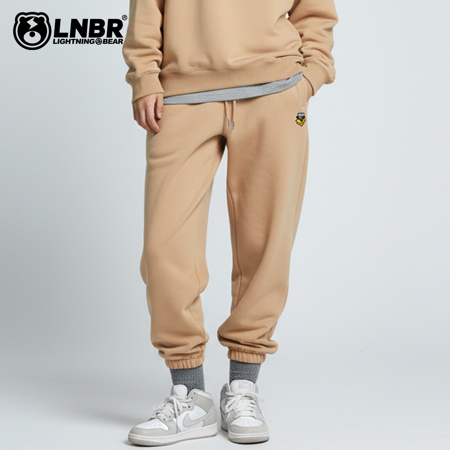 LIGHTNING BEAR潮流大码加厚卫裤男加肥宽松加绒束脚裤男女