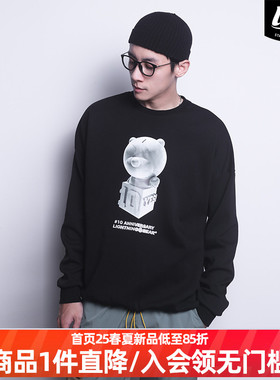LNBR熊电新款十周年3D小熊印花套头黑色卫衣男女同款oversize