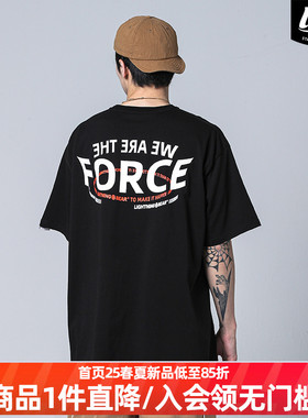 LNBR夏季字母印花黑色短袖男美式街头潮流T恤宽松休闲国潮t恤大码
