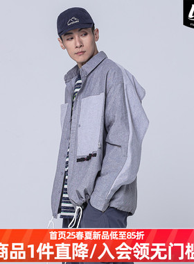 LNBR国潮24SS春新品复古风设计感宽松灰色廓形工装长袖衬衣男大码